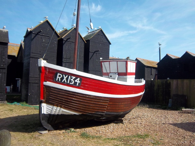 fishing huts on Hastings beach